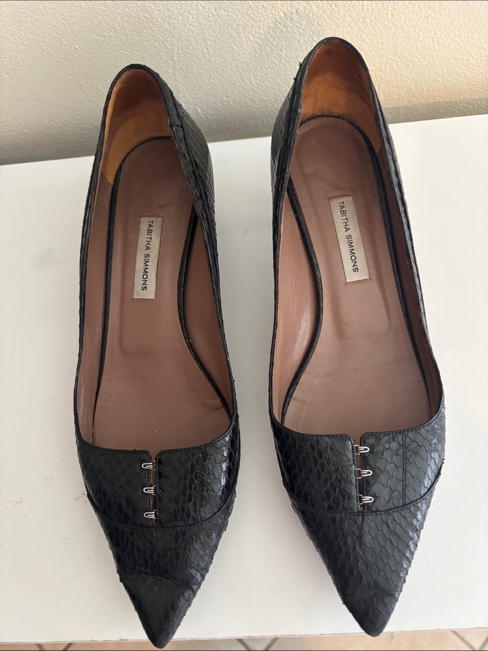 Tabitha Simmons Black Textured Pointed-Toe Loafers